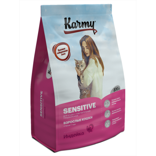 Karmy Sensitive для кошек с чувствительным пищеварением с Индейкой 400г