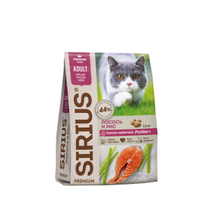 SIRIUS сухой корм для кошек Лосось/Рис 1,5кг