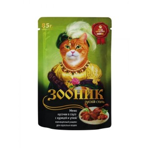 Зооник Русский Стол консервы для кошек Курица/Утка в соусе 85г