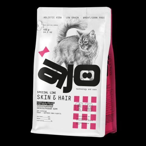 AJO Cat Skin & Hair сухой корм для кошек Здоровая Кожа и Шерсть 400г