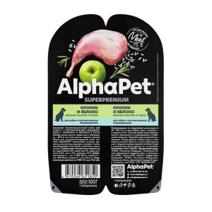 AlphaPet Superpremium влажный корм для собак Кролик/Яблоко 100г