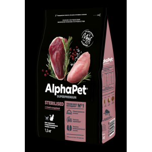 AlphaPet SuperPremium сухой корм для стерил кошек Утка/Индейка 1,5кг
