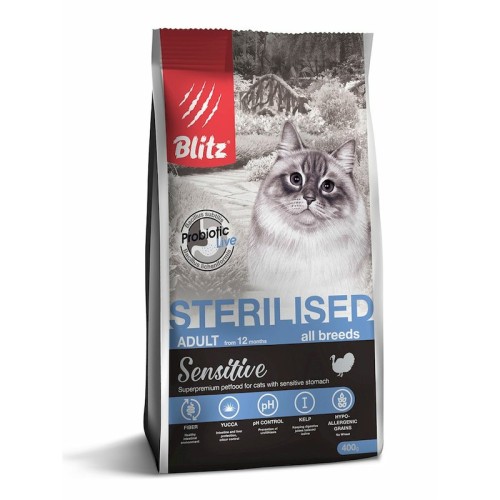 Blitz Sensitive Sterilised сухой корм для стерилизованных кошек Индейка 400г