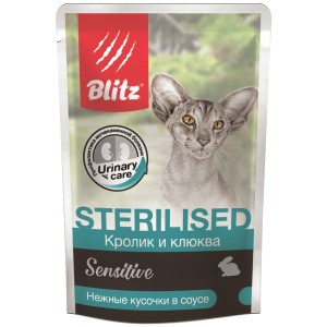 Blitz влажный корм для стерилизованных кошек Кролик/Клюква в соусе 85г