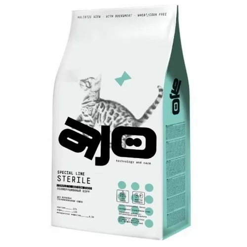 AJO Cat Sterile Сухой полнорационный корм для активных стерилизованных кошек с высоким содержанием белка 10 кг