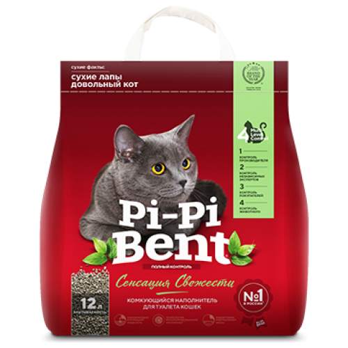 Pi-Pi-Bent Сенсация свежести 5 кг. комкующ. наполнитель с ароматом свежих трав и